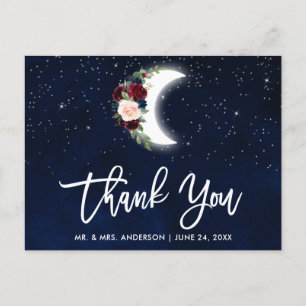 Carte Postale Écriture Pinceau Céleste Fleurs de Mariage Lune Me