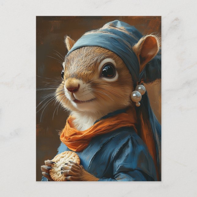 Carte Postale Écureuil adorable avec une perle à l'oreille et un (Devant)