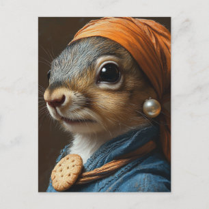 Carte Postale Écureuil adorable avec une perle d'oreille et un b