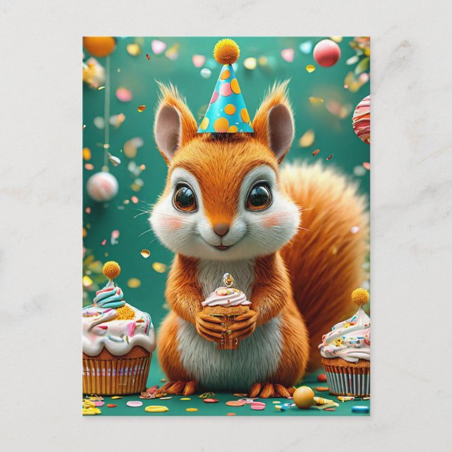 Carte Postale Écureuil adorable d'anniversaire (Devant)