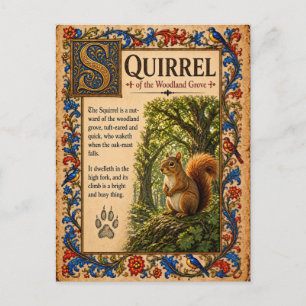 Carte Postale Écureuil, Art de Bestiaire Médiéval
