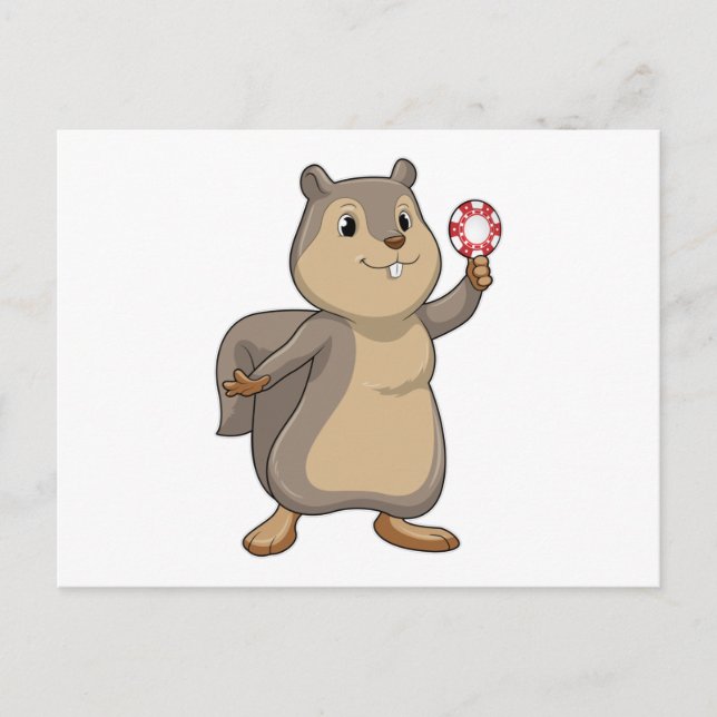 Carte Postale Écureuil au poker avec des jetons de poker (Devant)