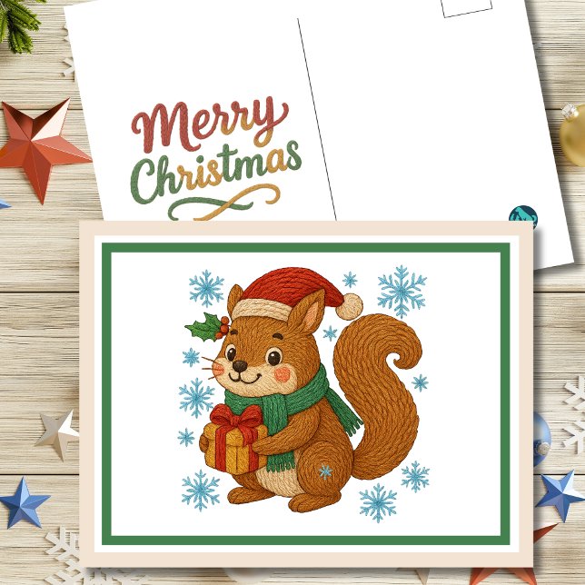 Carte Postale Écureuil brodé fantaisiste de Noël (Créateur téléchargé)