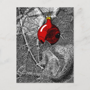 Carte Postale Écureuil dans l'arbre de Noël