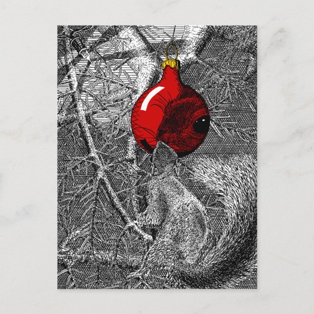 Carte Postale Écureuil dans l'arbre de Noël (Devant)