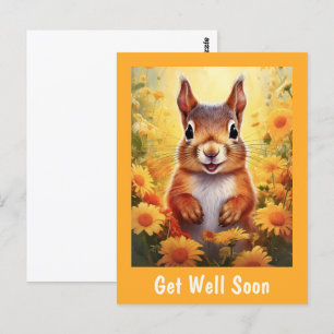 Carte Postale Écureuil dans les fleurs jaunes Cute Rétablissemen