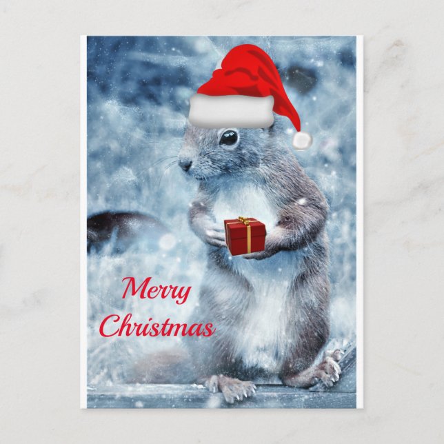 Carte Postale Écureuil de Noël Joyeux Noël (Devant)