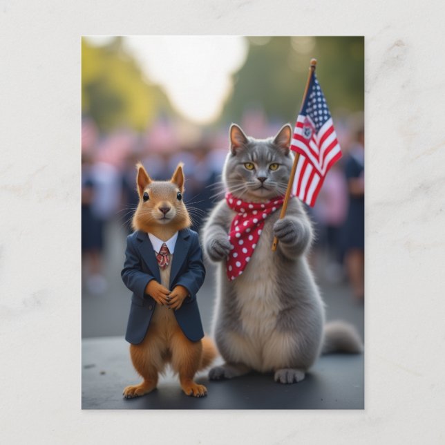 Carte Postale Écureuil et chat patriotiques (Devant)