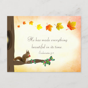 Carte Postale Écureuil mignon avec gui et feuilles d'automne