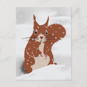 Carte Postale Écureuil rouge Hiver Snowflakes animal mignon