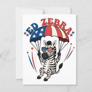 Carte Postale Ed Zebra Happy 4 juillet drapeau patriotique améri