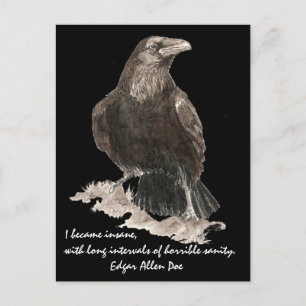 Carte Postale Edgar Allen Poe Citation de folie Aquarelle Corbea
