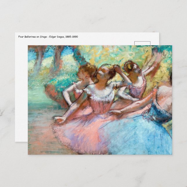 Carte Postale Edgar Degas - Quatre Ballerines sur Scène (Devant / Derrière)