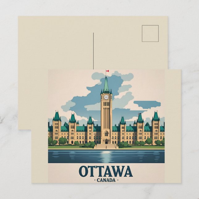 Carte Postale Édifice du Parlement d'Ottawa Canada, paysage urba (Devant / Derrière)