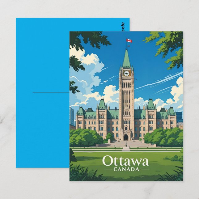 Carte Postale Édifice du Parlement d'Ottawa Canada, vue panorami (Devant / Derrière)