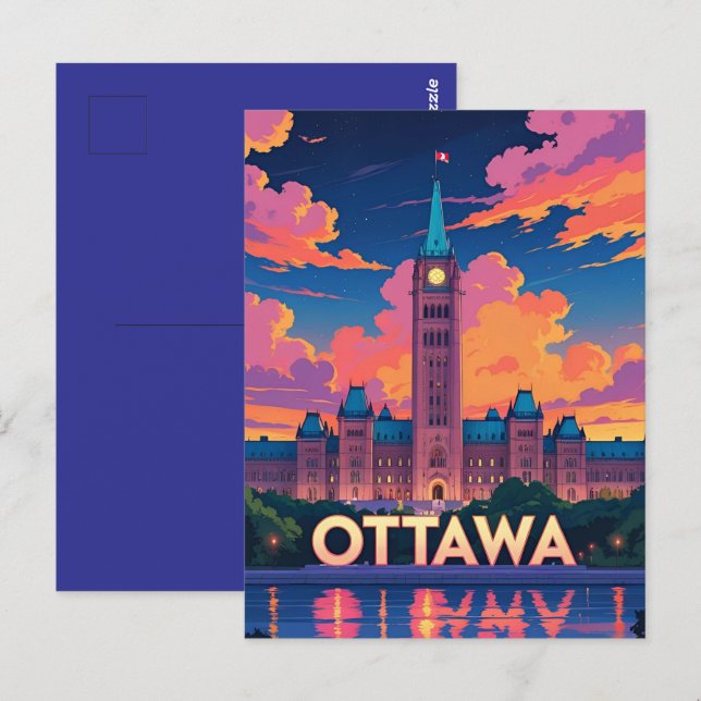 Carte Postale Édifice du Parlement d'Ottawa Canada, vue sur la v (Devant / Derrière)