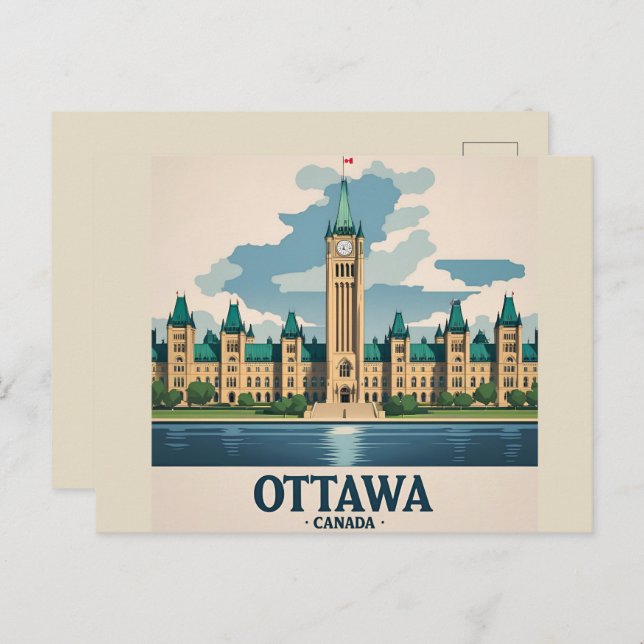 Carte Postale Édifice du Parlement du Canada Ottawa, City Skylin (Devant / Derrière)