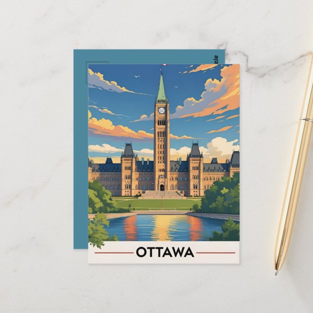 Carte Postale Édifice du Parlement du Canada Ottawa, City Skylin (Devant/Arrière en situation)