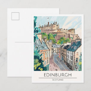 Carte Postale Édimbourg Écosse Art Illustration Voyage