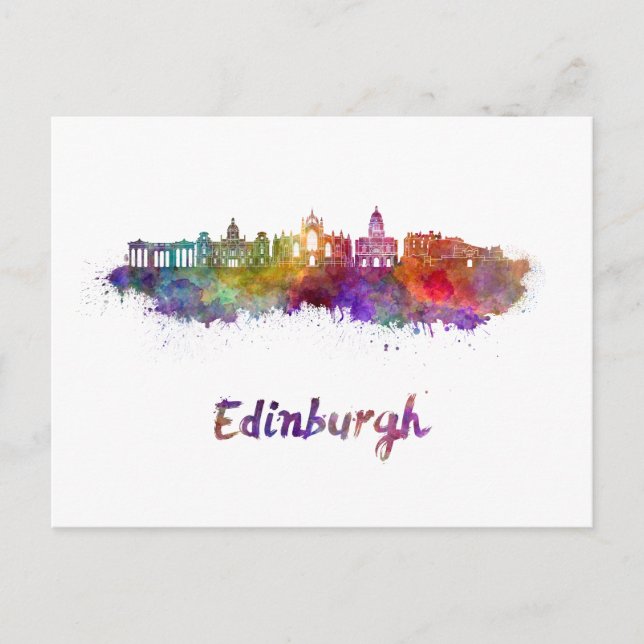 Carte Postale Edimbourg V2 skyline en aquarelle (Devant)