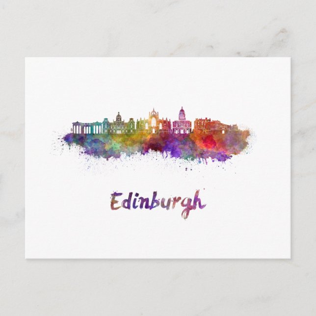 Carte Postale Edimbourg V2 skyline en aquarelle (Devant)