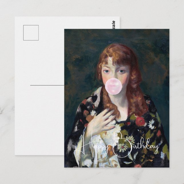 Carte Postale Edna qui fait une bulle de chewing-gum Joyeux Anni (Devant / Derrière)