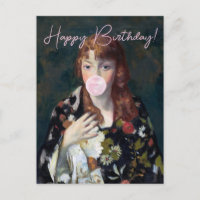 Edna soufflant un bubble gum rose Joyeux anniversa