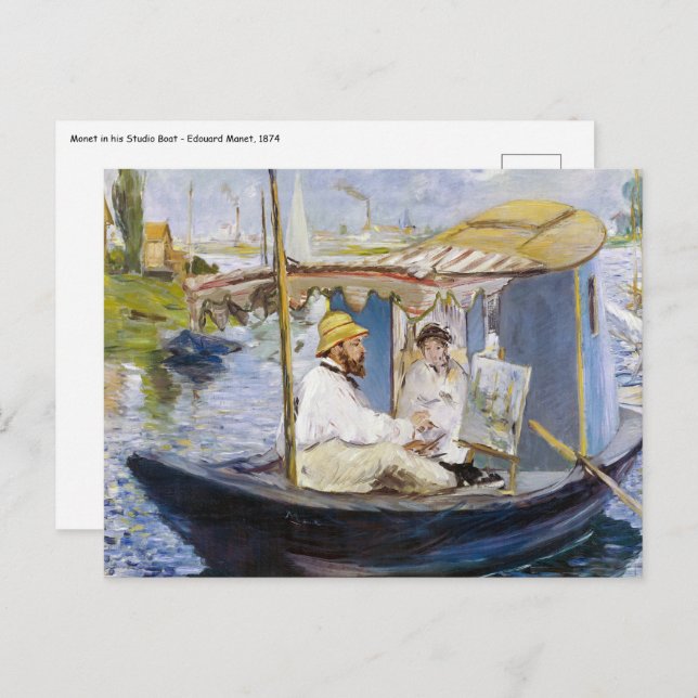 Carte Postale Edouard Manet - Monet dans son bateau atelier (Devant / Derrière)