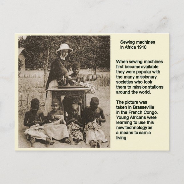 Carte Postale Éducation, Histoire, Machine à coudre en Afrique 1 (Devant)