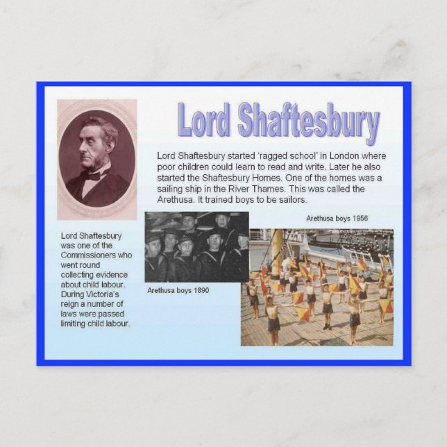 Carte Postale Éducation, réformateurs, Lord Shaftesbury (Devant)