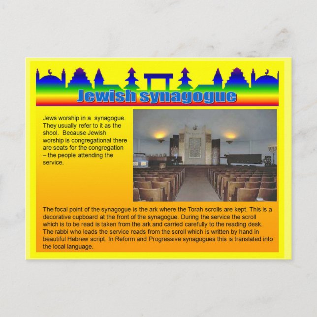 Carte Postale Éducation, Religion, Synagogue juive (Devant)