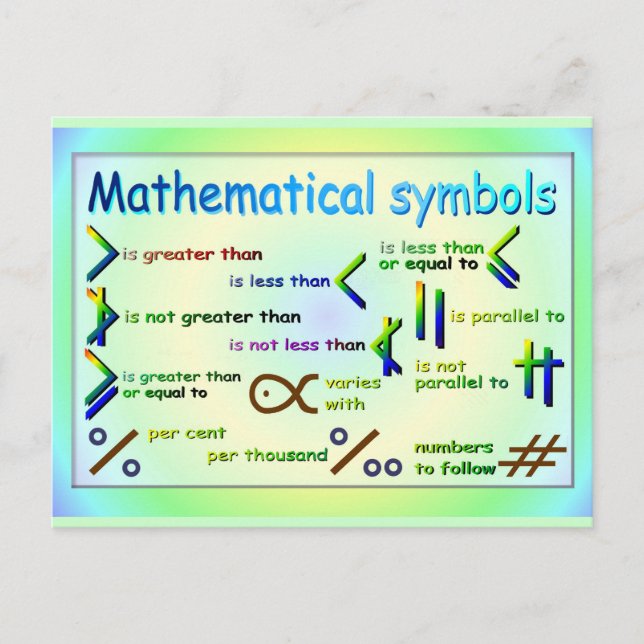 Carte Postale Éducation, symboles mathématiques (Devant)