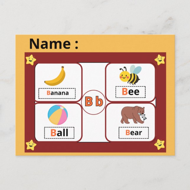 Carte Postale Educational Alphabet Letter (B) Flashcard for kids (Devant)