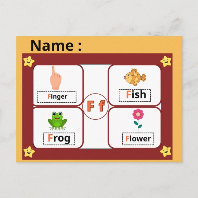 Carte Postale  Educational Alphabet Letter F Flashcard for Kids  (Devant)