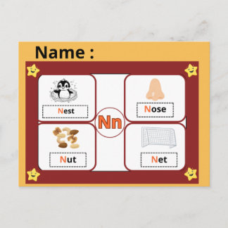 Carte Postale Educational Alphabet Letter N Flashcard for Kids 