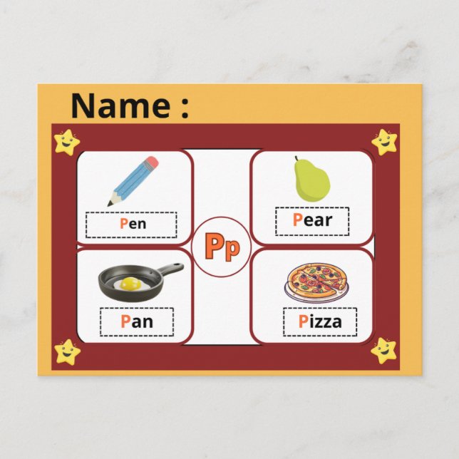 Carte Postale Educational Alphabet Letter P Flashcard for Kids  (Devant)