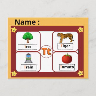 Carte Postale  Educational Alphabet Letter T Flashcard for Kids 