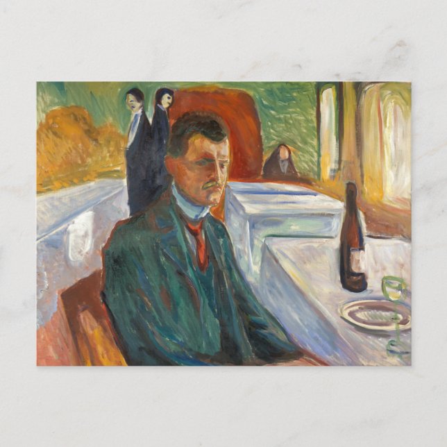 Carte Postale Edvard Munch - Autoportrait avec une bouteille de  (Devant)