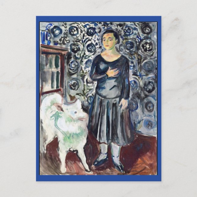 Carte Postale Edvard Munch, Femme avec Samoyed Peinture (Devant)
