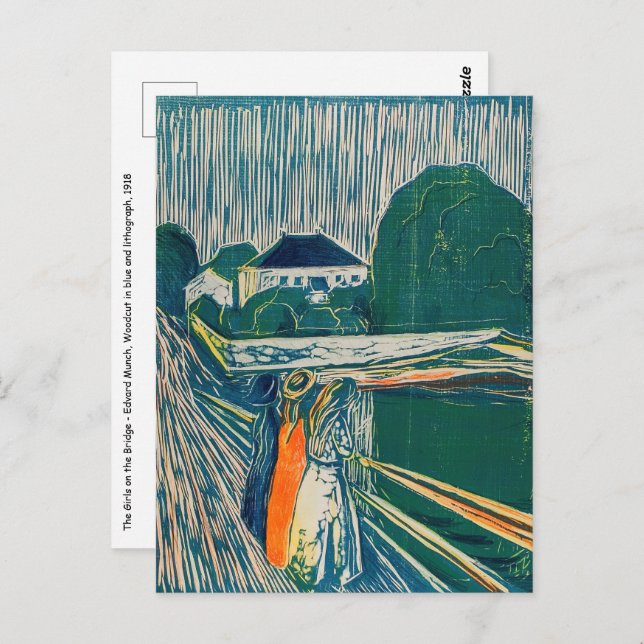 Carte Postale Edvard Munch - Les Filles sur le Pont, Lithographi (Devant / Derrière)