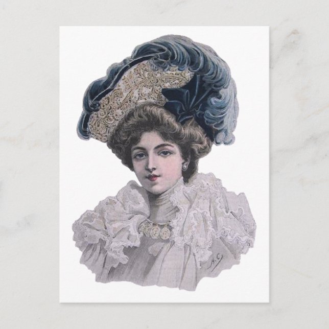 Carte Postale Edwardian Femme branchée en bleu casquette (Devant)