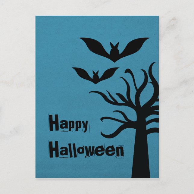 Carte postale Eerie Bats Halloween, bleu (Devant)