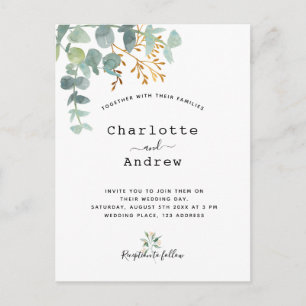 Carte Postale Eeucalyptus vert or blanc élégant mariage