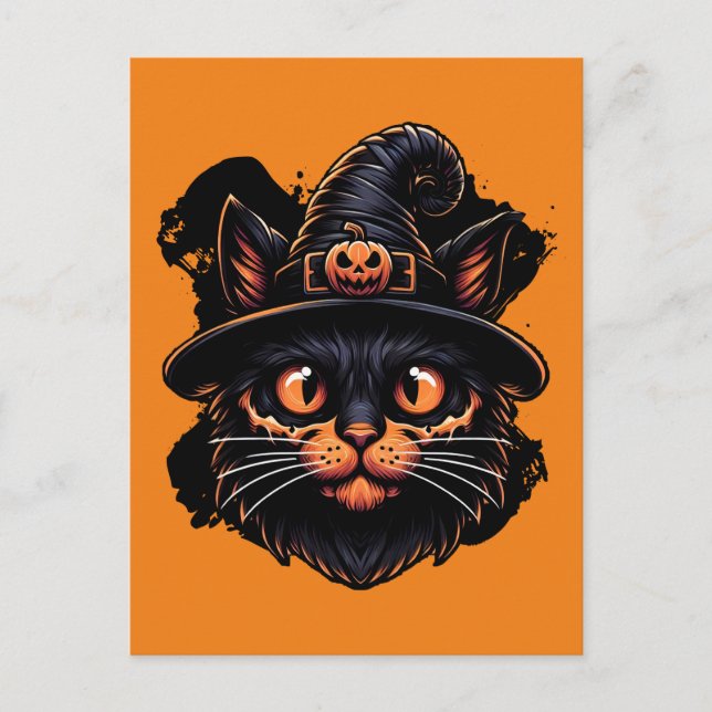 Carte Postale Éffrayant Casquette de sorcière Kitty (Devant)