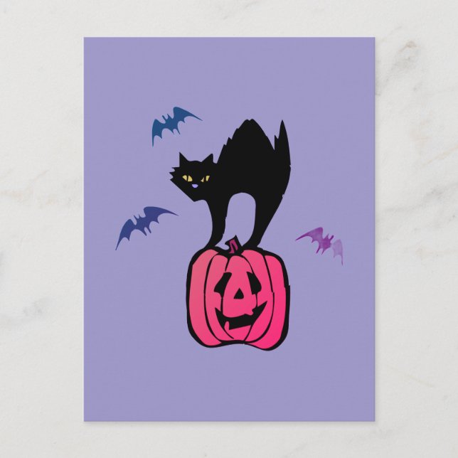 Carte Postale Éffrayant Chat Halloween Citrouille Pop Art (Devant)