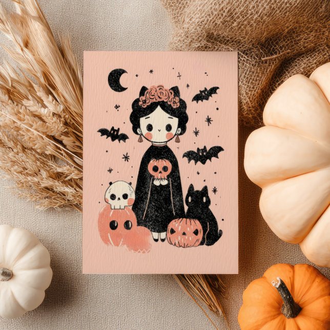 Carte Postale Éffrayant Cute Frida Kahlo Retro Pink Halloween (Créateur téléchargé)