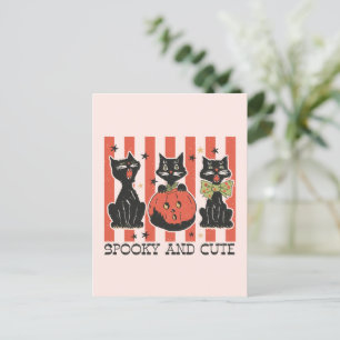 Carte Postale Éffrayant et mignon - Chat noir et Citrouille
