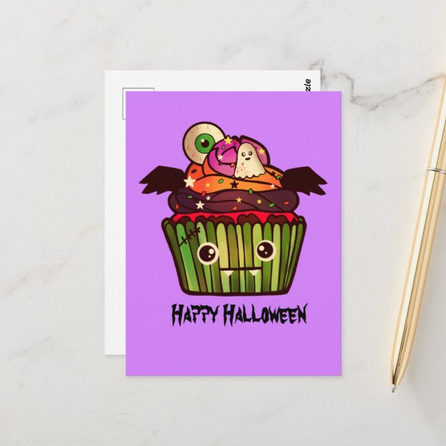 Carte Postale Éffrayant Halloween Cupcake (Devant/Arrière en situation)