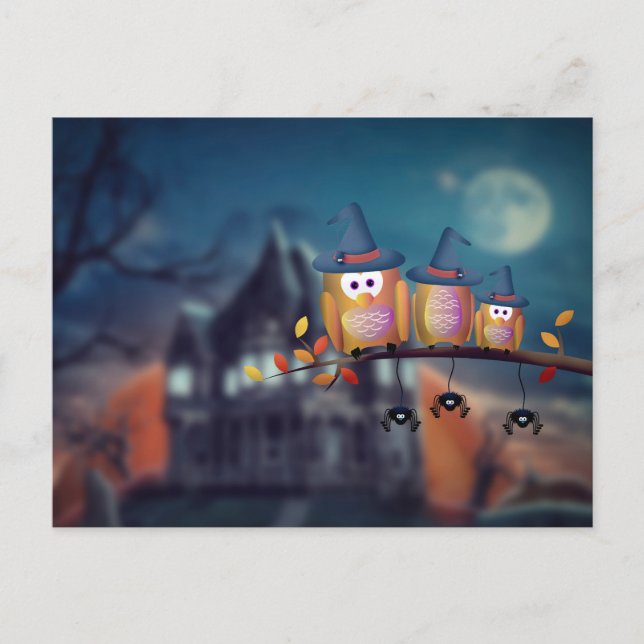 Carte postale Effrayant Halloween Night with Owls (Devant)