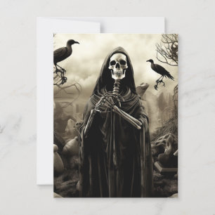 Carte Postale Éffrayant Halloween Party Gothique Squelette Grave